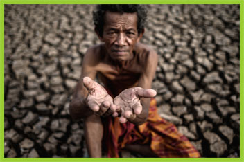 Man begging for food in a drought