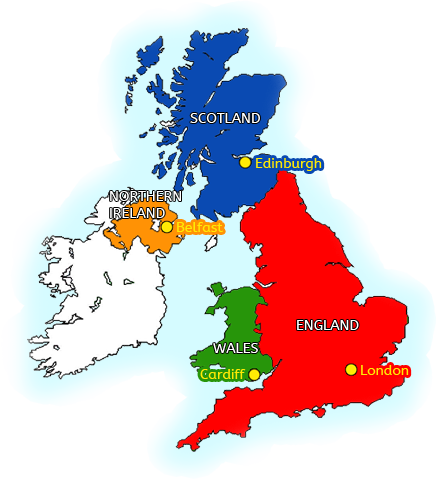 United Kingdom countries England, Scotland, Wales and Northern Ireland