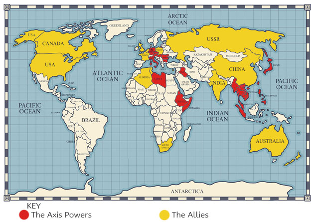 Allies & Axis Powers throughout the World during WW2