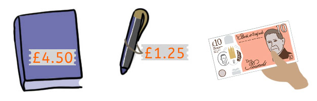 Book and pen with £10 note