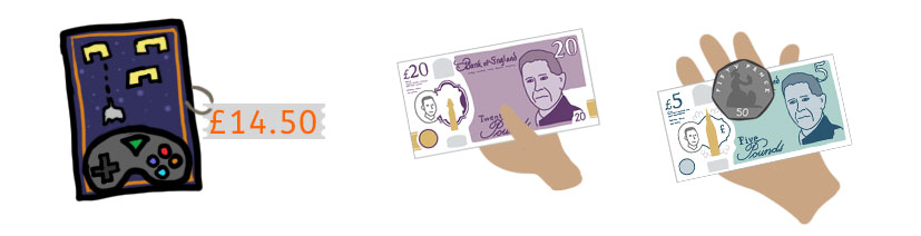 Paying and getting changes for a game costing £14.50