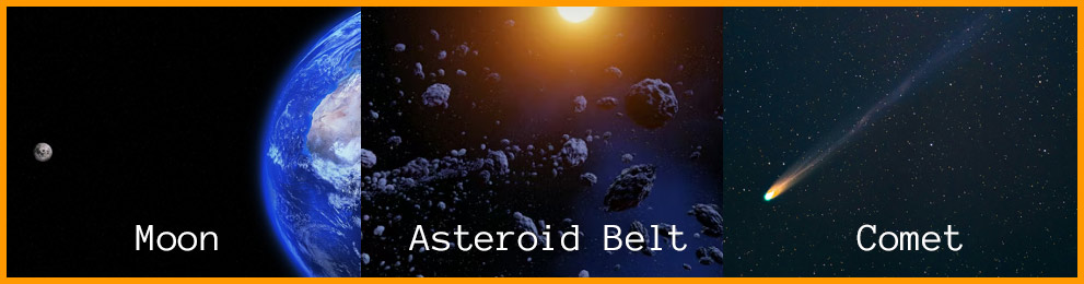 A moon, Asteroid Belt and Comet