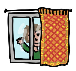 Boy looking through a window